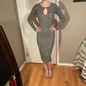 Seduction, long grey striped sweater dress, size 2